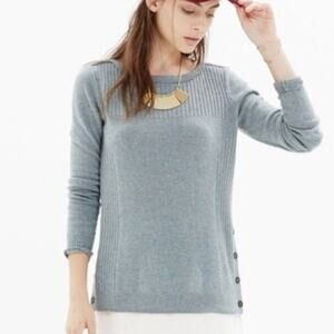 Madewell Pinewood Sage Blue Wool Blend Pullover Side Button Sweater Size Large